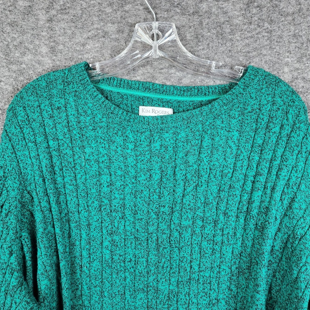 Kim Rogers Sweater Women 2X‎ Green Curvy Cable Knit Cotton Marled Crew Neck - Picture 3 of 5